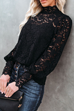 Elegant Solid Lace Hollowed Out Mandarin Collar Tops(3 colors) Ins Street