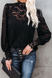 Elegant Solid Lace Hollowed Out Mandarin Collar Tops(3 colors) Ins Street