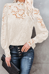 Elegant Solid Lace Hollowed Out Mandarin Collar Tops(3 colors) Ins Street