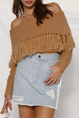 Casual Elegant Solid Tassel Split Joint Off the Shoulder Tops Florcoo