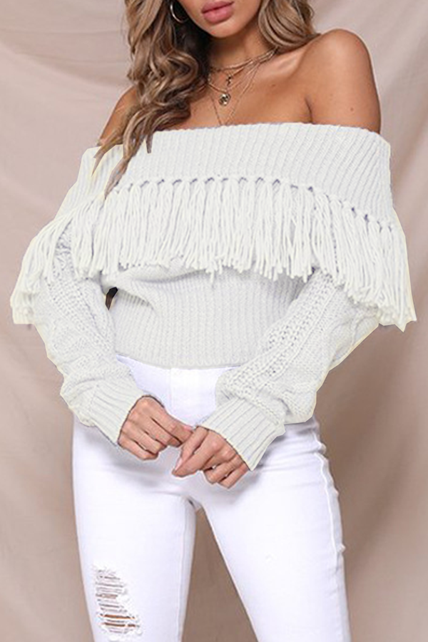 Casual Elegant Solid Tassel Split Joint Off the Shoulder Tops Florcoo