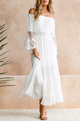 Elegant Solid Lace Split Joint Off the Shoulder A Line Dresses Ins Street