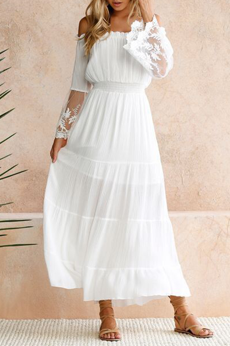 Elegant Solid Lace Split Joint Off the Shoulder A Line Dresses Ins Street