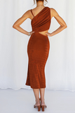 Elegant Solid Hollowed Out Slit Oblique Collar Pencil Skirt Dresses(5 colors) Ins Street