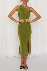 Elegant Solid Hollowed Out Slit Oblique Collar Pencil Skirt Dresses(5 colors) Ins Street