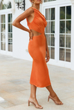Elegant Solid Hollowed Out Slit Oblique Collar Pencil Skirt Dresses(5 colors) Ins Street