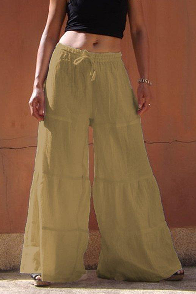 Casual Solid Patchwork Frenulum Loose Wide Leg Patchwork Bottoms(4 Colors) Casual Solid Patchwork Frenulum Loose Wide Leg Patchwork Bottoms(4 Colors)