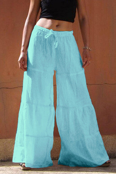 Casual Solid Patchwork Frenulum Loose Wide Leg Patchwork Bottoms(4 Colors) Casual Solid Patchwork Frenulum Loose Wide Leg Patchwork Bottoms(4 Colors)