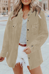 Solid Pocket Buckle Turndown Collar Outerwear Ins Street