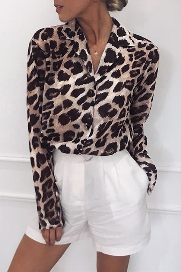 Casual Leopard Buckle Turndown Collar Tops(4 colors) Ins Street