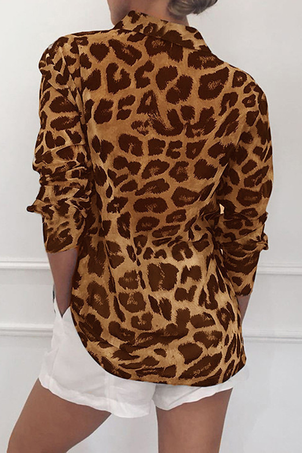 Casual Leopard Buckle Turndown Collar Tops(4 colors) Ins Street