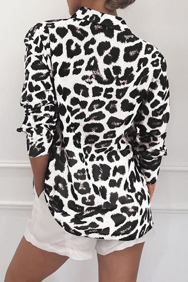 Casual Leopard Buckle Turndown Collar Tops(4 colors) Ins Street