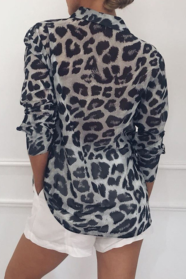 Casual Leopard Buckle Turndown Collar Tops(4 colors) Ins Street