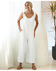 Meadow Linen Blend Tie Back Jumpsuit - Off White Ins Street