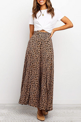 Casual Leopard Capris Straight High Waist Wide Leg Full Print Bottoms Florcoo