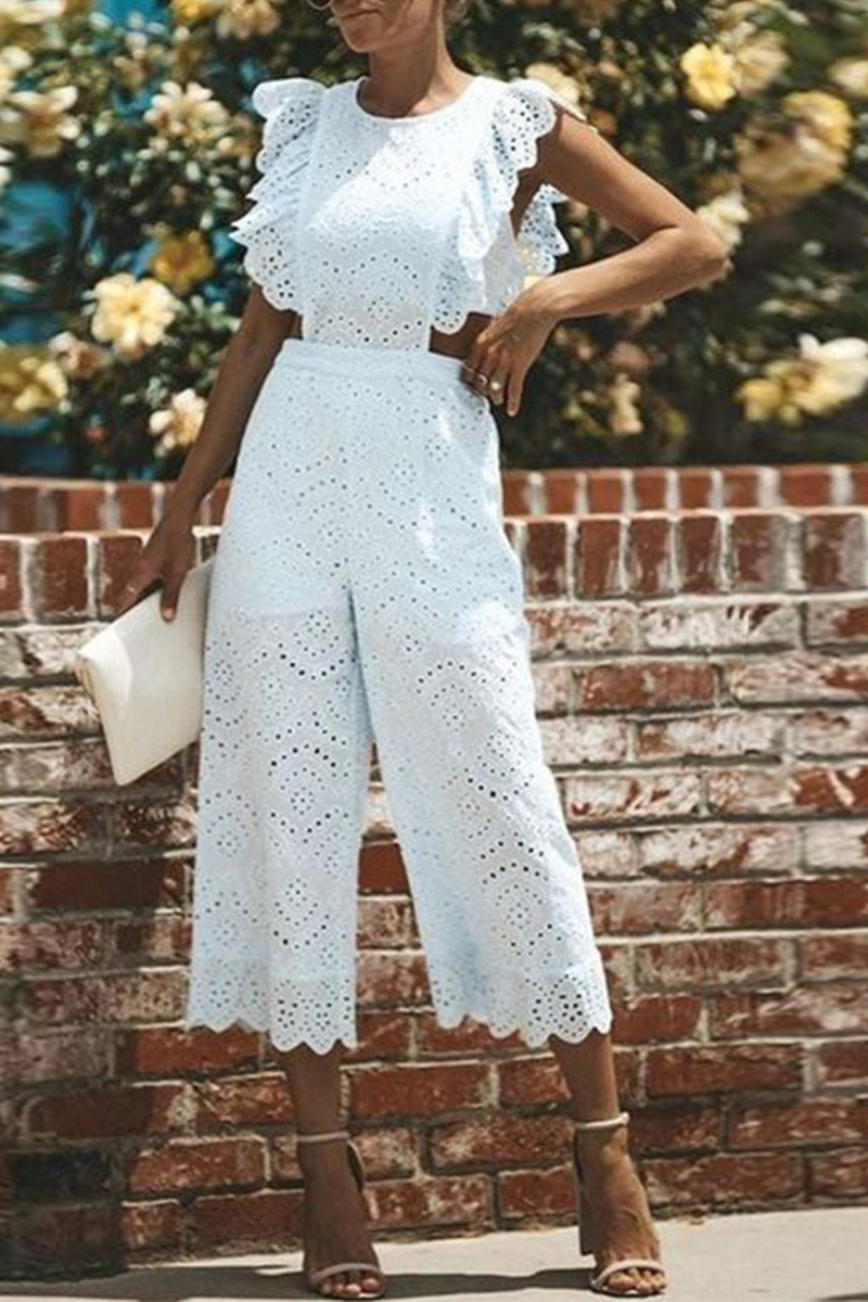 Solid Lace O Neck Straight Jumpsuits Ins Street