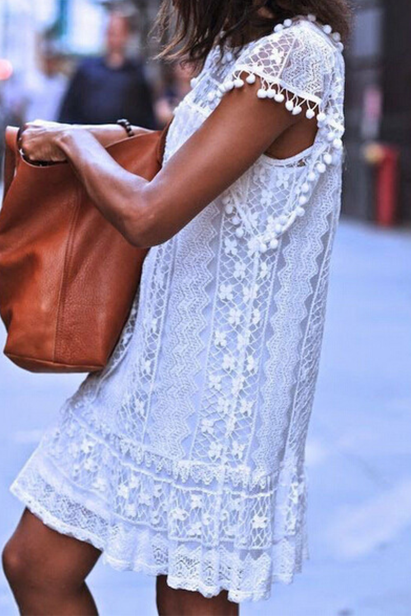 Solid Lace O Neck Straight Dresses Ins Street