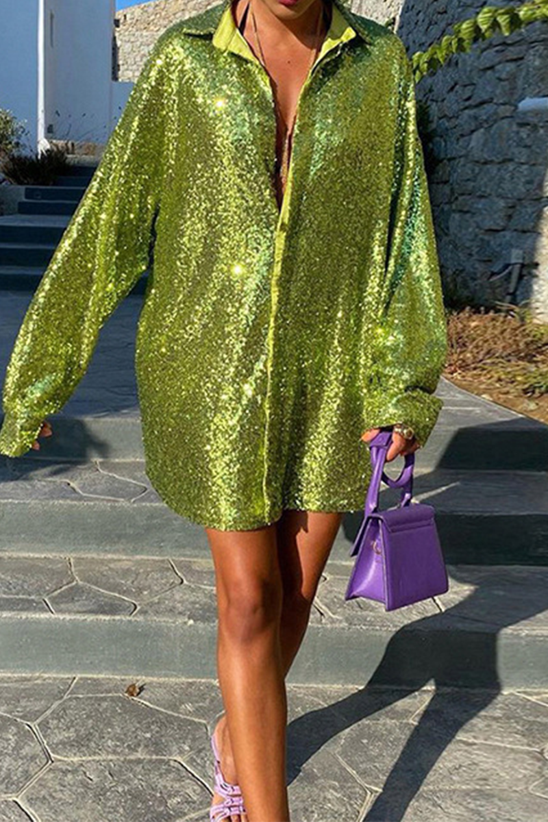 Solid Sequins Shirt Dresses(3 colors) Ins Street