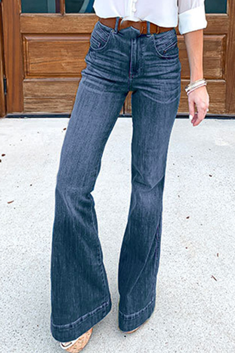 Solid Split Joint Boot Cut Denim Jeans Ins Street