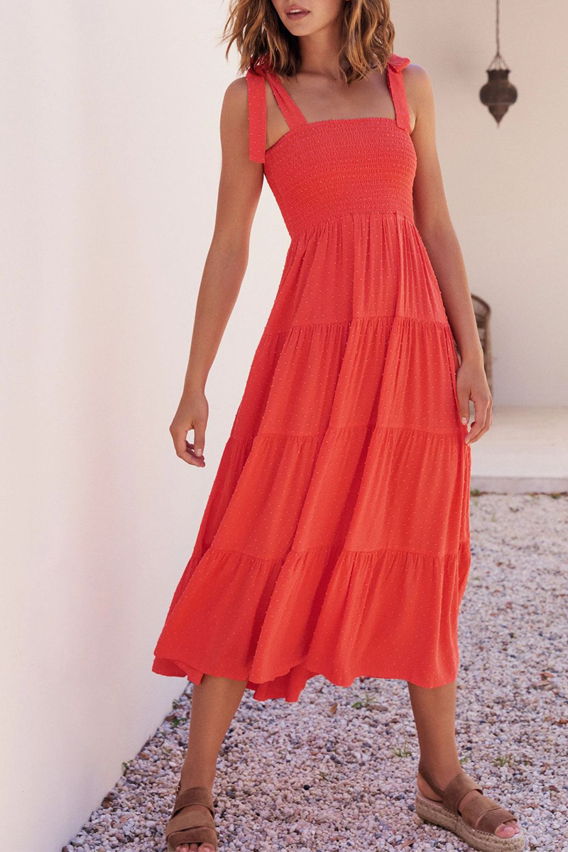 Solid Bandage Square Collar Cake Skirt Dresses(3 colors) Ins Street