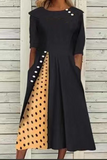 Casual Dot Split Joint O Neck Straight Dresses Florcoo