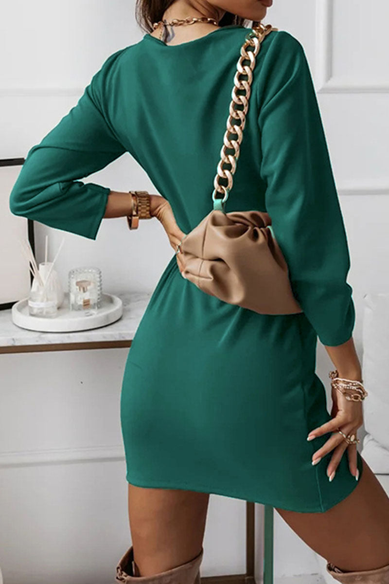 Elegant Solid Split Joint Fold V Neck Pencil Skirt Dresses(4 colors) Ins Street