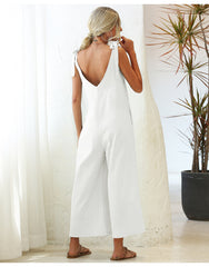 Meadow Linen Blend Tie Back Jumpsuit - Off White Ins Street