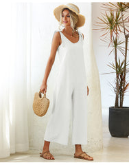 Meadow Linen Blend Tie Back Jumpsuit - Off White Ins Street