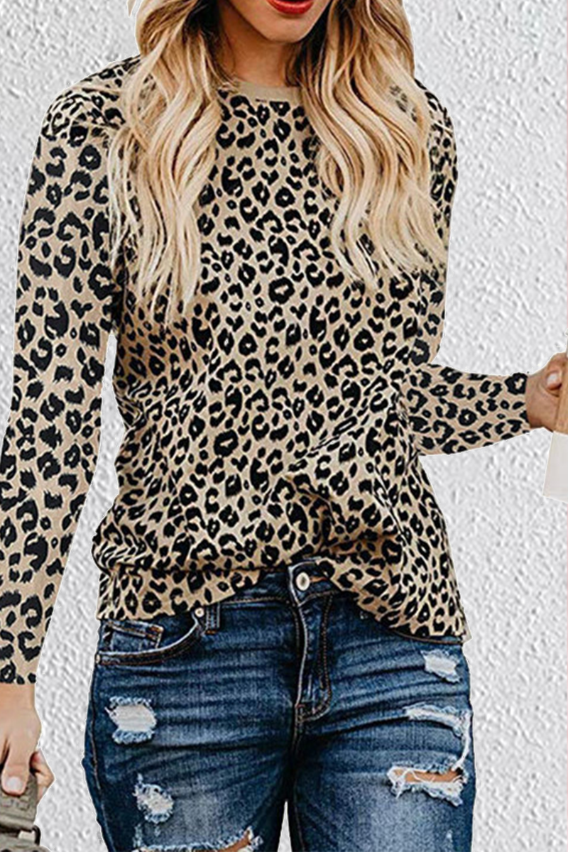 Casual Leopard Split Joint Tops Florcoo