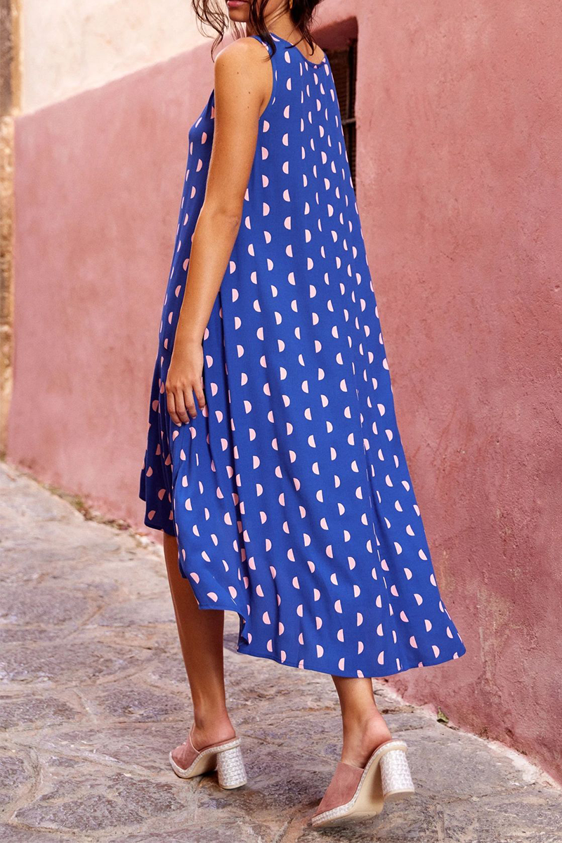 Casual Dot Split Joint O Neck Irregular Dress Dresses Florcoo