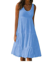 Teagan Cotton Tiered Babydoll Dress - Blue MABL-001