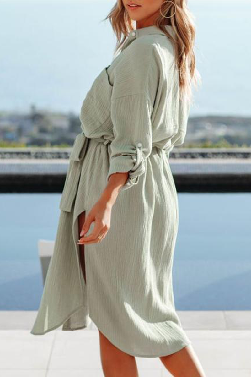 Solid Split Joint Turndown Collar Shirt Dresses Ins Street