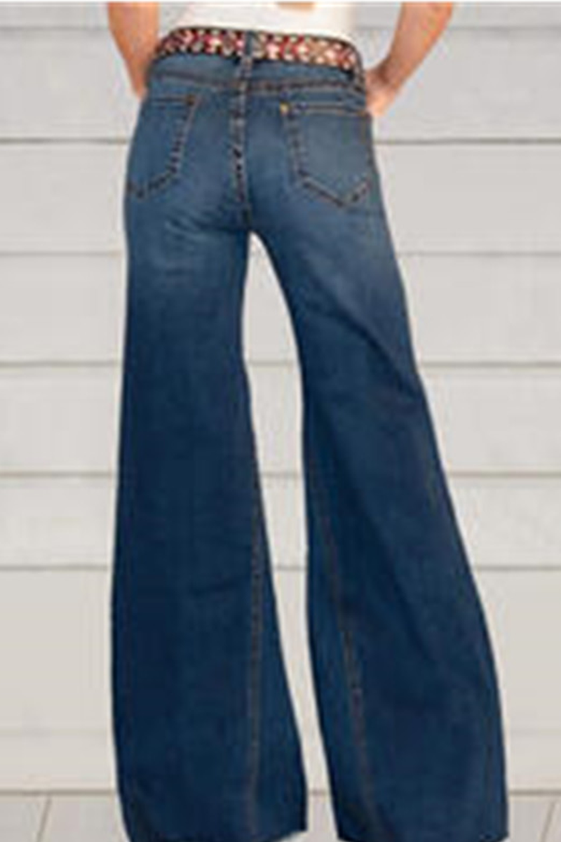 Solid Split Joint Mid Waist Boot Cut Denim Jeans Ins Street