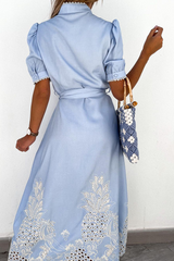 Solid Split Joint Turndown Collar Shirt Dresses Ins Street