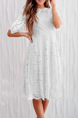 Solid Lace O Neck Cake Skirt Dresses(3 colors) Ins Street