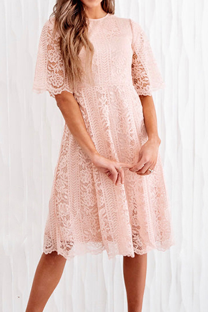 Solid Lace O Neck Cake Skirt Dresses(3 colors) Ins Street