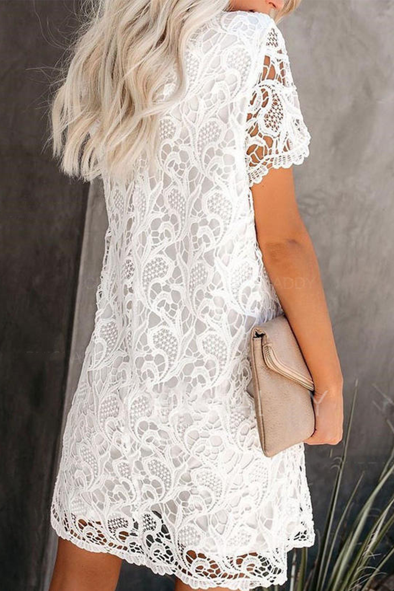 Solid Lace O Neck Straight Dresses Ins Street