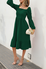 Solid Split Joint Square Collar Waist Skirt Dresses Ins Street