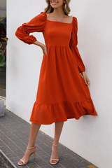 Solid Split Joint Square Collar Waist Skirt Dresses Ins Street