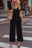 Solid Draw String V Neck Straight Jumpsuits Ins Street