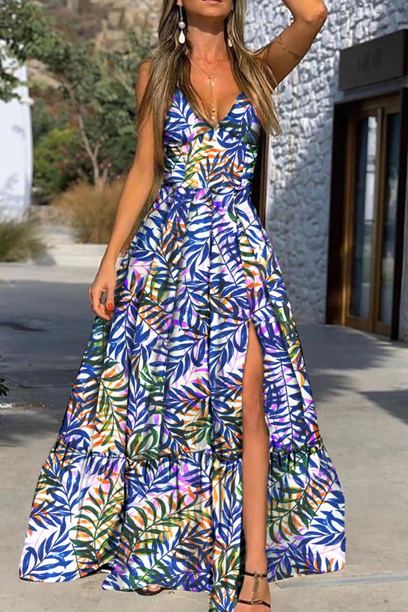 Print Slit Spaghetti Strap Cake Skirt Dresses Ins Street