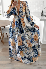 Print Backless V Neck Waist Skirt Dresses Ins Street