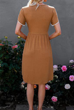 Solid Split Joint O Neck Waist Skirt Dresses(5 colors) Ins Street
