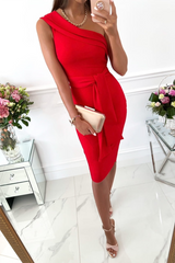 Solid Bandage One Shoulder Pencil Skirt Dresses(5 colors) Ins Street