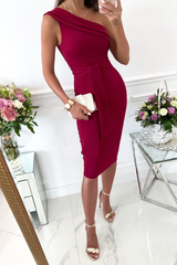 Solid Bandage One Shoulder Pencil Skirt Dresses(5 colors) Ins Street