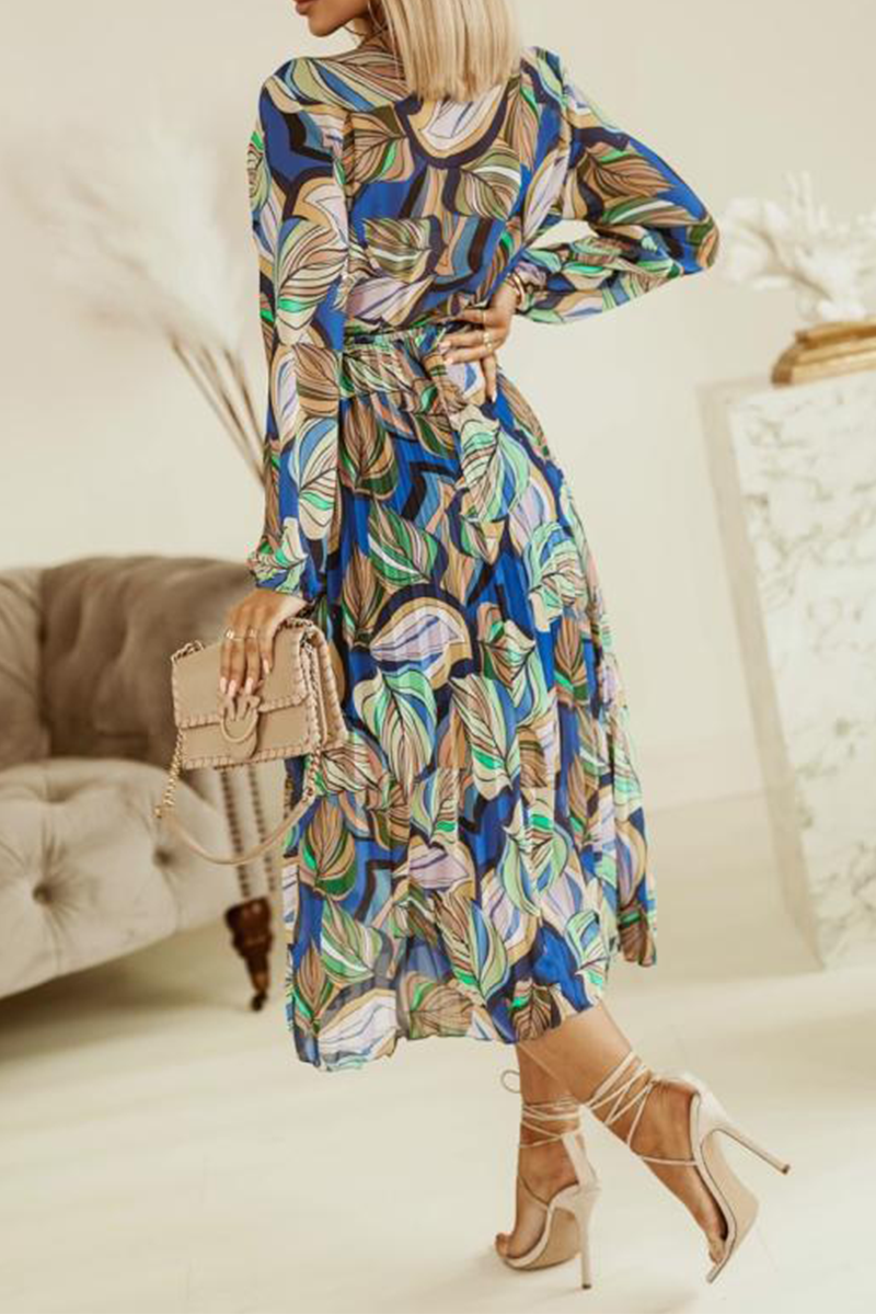 Print Split Joint Turndown Collar Waist Skirt Dresses(3 colors) Ins Street