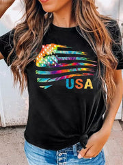 Tie-dye American Flag Graphic Print Short Sleeve Graphic T-shirt 2023-03-14 InsStreet