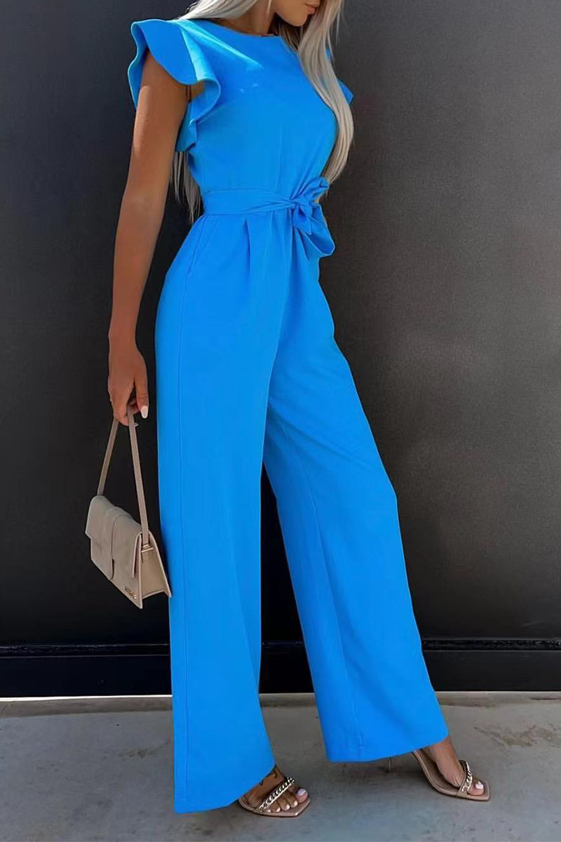 Solid Flounce O Neck Straight Jumpsuits(3 colors) Ins Street