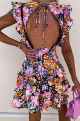 Print Flounce O Neck Cake Skirt Dresses Ins Street