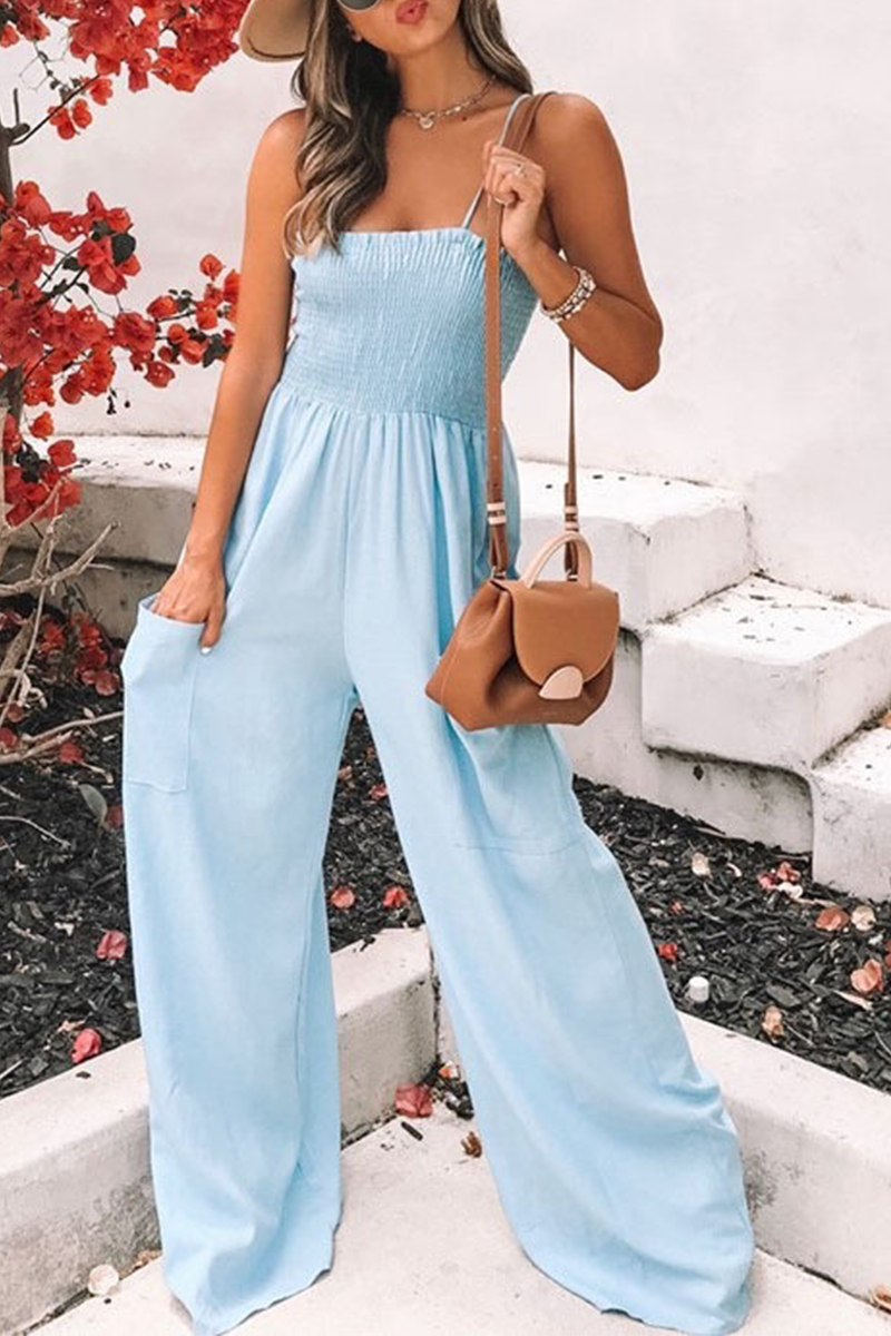 Living Solid Pocket Spaghetti Strap Loose Jumpsuits(5 colors) Ins Street